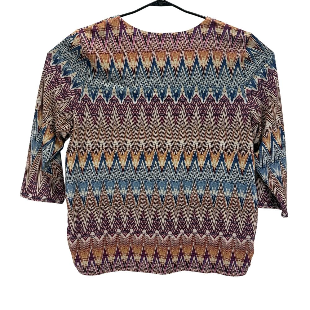 Alfred Dunner Blue White Purple Gold Motif 3/4 Sleeve Top Womens XL Shirt - Picture 2 of 5